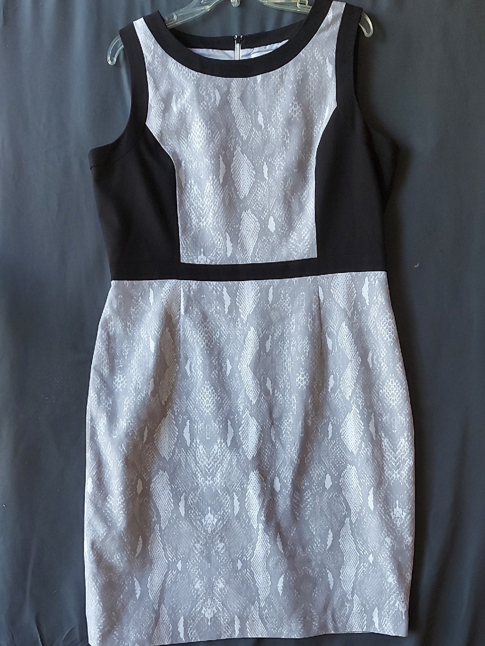 Calvin Klein Black and White Snake-Print Midi Sheath Dress